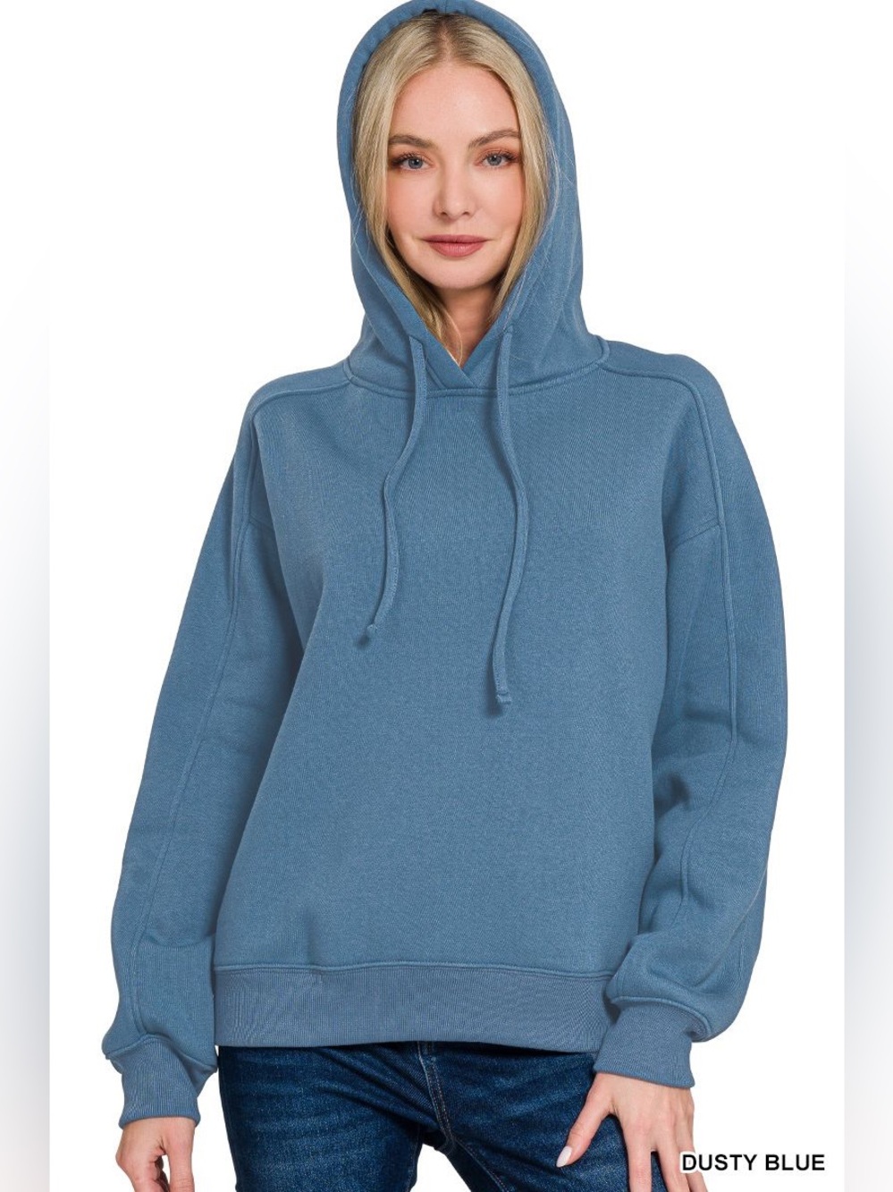 Zenana Dusty Blue Hoodie Long Sleeve Relaxed Fit